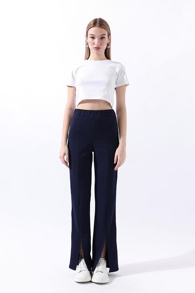 Reyon Slit Leg Trousers Navy Blue 36257