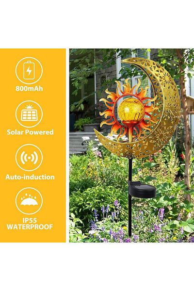 COOYA Solar Garden Lights Outdoor Stakes, Sun & Moon Glass Globe,Metal Decorative,Waterproof,for Walkway