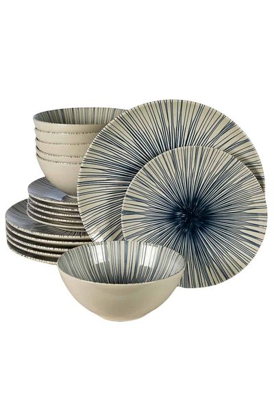 Cesiro 18-piece plate set, for 6 people, MoonLight, Glossy Ivory White with blue lines