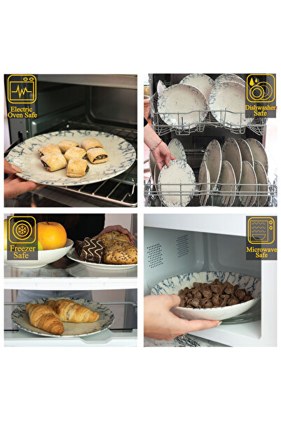 Cesiro 18-piece plate set, for 6 people, Marble, Cesiro, Ivory White with Blue