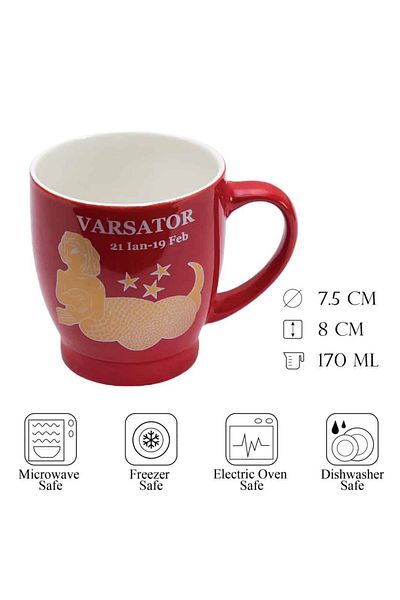 Cesiro Mug with Aquarius Zodiac Sign decoration, 170 ml, Red