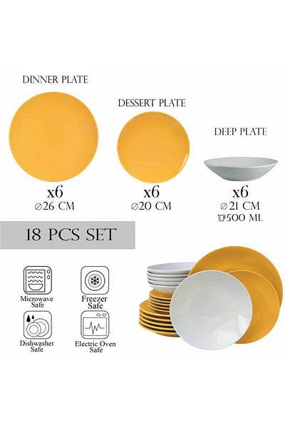 Cesiro 18-piece plate set, for 6 people, Lily, Cesiro, White/Yellow