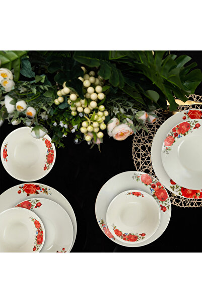 Cesiro Set farfurii 24 piese, pentru 8 persoane, Cesiro, Ivoire cu trandafir rosu