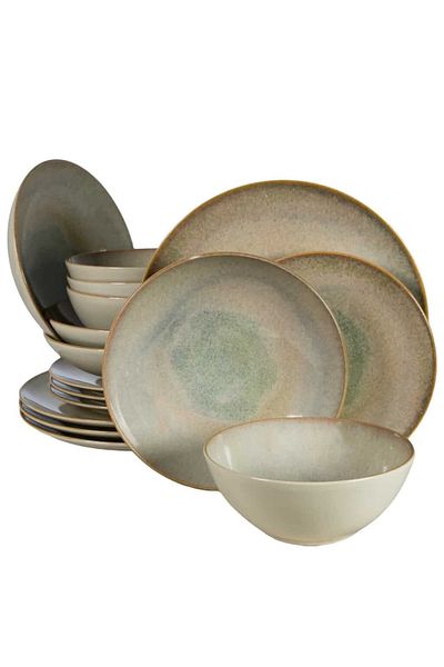 Cesiro 16-piece plate set, for 4 people, Shell, Cesiro, Light cream with brown rim