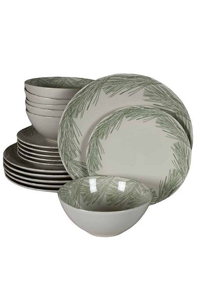 Cesiro 18-piece plate set, for 6 people, Silver Fir, Cesiro, Glossy Ivoire White with Gray