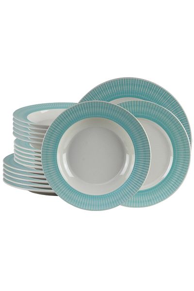 Cesiro 18-piece plate set, for 6 people, Ivory, Cesiro, White Ivoire with turquoise