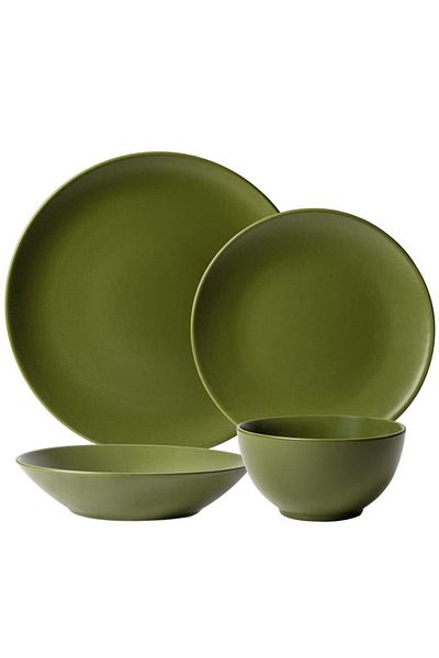 Cesiro 4-piece plate set, for one person, Olive Green, Cesiro, Matte Olive Green