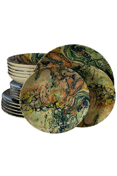Cesiro 18-piece plate set, for 6 people, Abstract Art, Cesiro, Multicolor