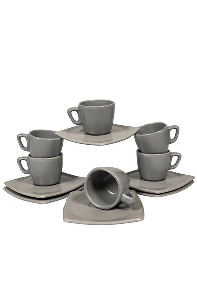 Cesiro Set of 6 espresso cups and saucers, Matte Silver Grey, 80 ml