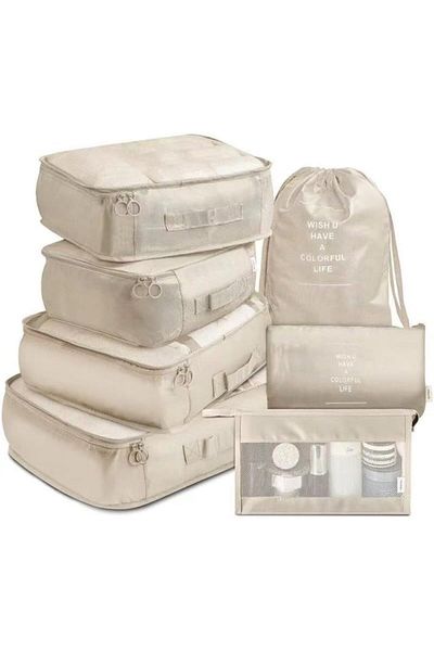 fulina 7PCS Travel Packing Bags,waterproof fabric,with double zipper and buckle design,for Travel Camping