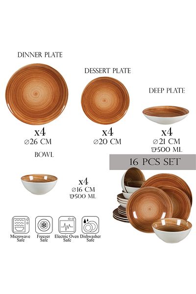 Cesiro 16-piece plate set, for 4 people, Earth, Cesiro, Ivoire White with Brown