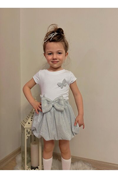 ALPİDS Girl's Suit with Silvery Butterfly Balloon Skirt