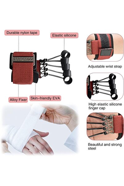 fulina Hand Exerciser Finger Trainer,Resistance Band Finger Extensor Trainer for Workout,Red,60 LB