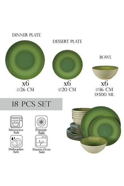 Cesiro 18-piece plate set, for 6 people, Kiwi, Cesiro, Glossy Ivoire White with Green