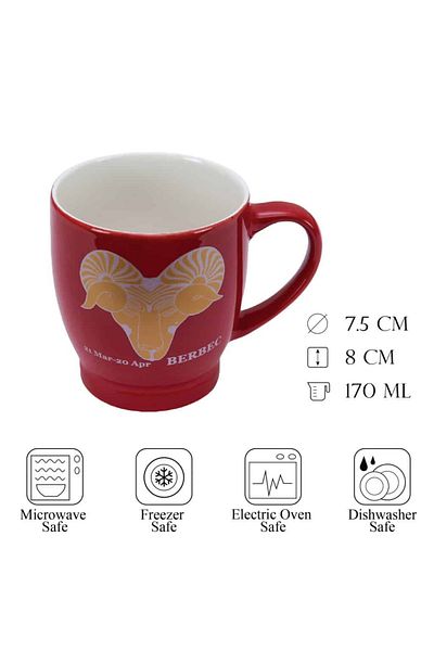 Cesiro Mug with Aries Zodiac sign decoration, 170 ml, Red Aries Zodiac sign decoration