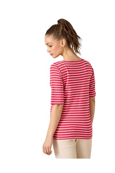 MAMAYAGA Women's Square Neck Half Sleeve Striped Viscose Sports Stylish Casual Large Size Curve Blouse