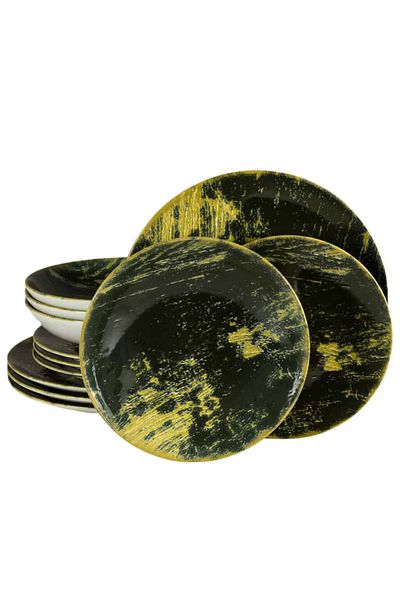 Cesiro 12-piece plate set, for 4 people, Forest, Cesiro, Ivory White with Green