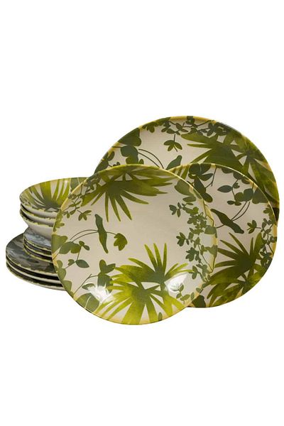 Cesiro 12-piece plate set, for 4 people, Hawaii, Cesiro, Ivory White with green leaves