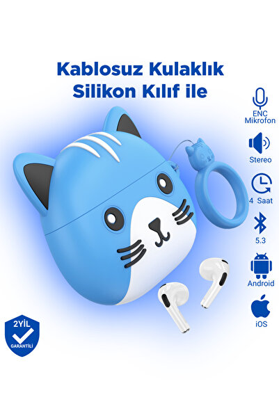 Hoco Ew46 Pro Ios Android Uyumlu Tws Bluetooth 5.3 Kablosuz Kulaklık Silikon Kedi Desenli Kılıf Ile