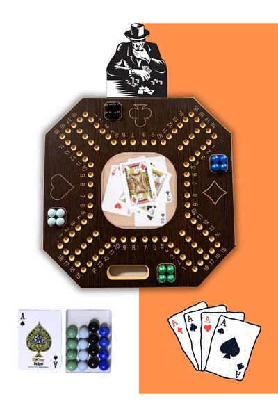Orient Jackaroo Board Game Wooden Strategy Game for 4 Players and Cards for Family  40x40 cm