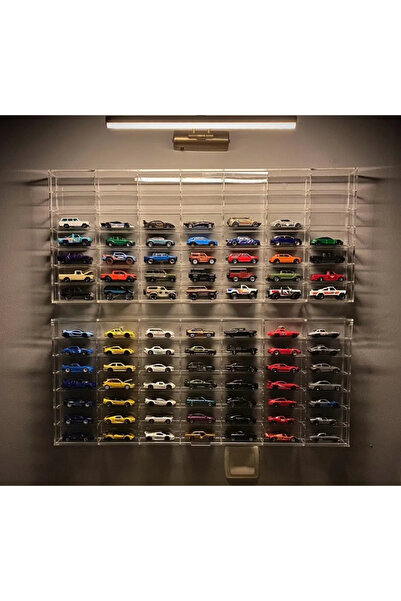 MAZERONREKLAM Kapaklı Hotwheels Araba Rafı Pleksi 49 Araçlık Model Sergileme(...