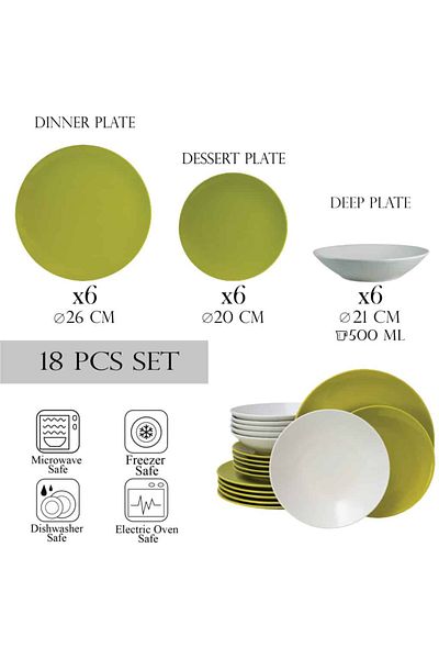 Cesiro 18-piece plate set, for 6 people, Lily, Cesiro, White/Kiwi Green