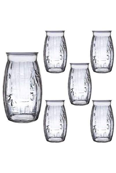 Cesiro Set 6 pahare din sticla decorate in relief cu frunze de 500 ml, Cesiro
