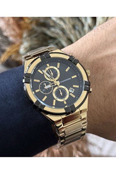 Chaperone Original 3 Atm Waterproof Gold Color Steel Band Men's Wristwatch