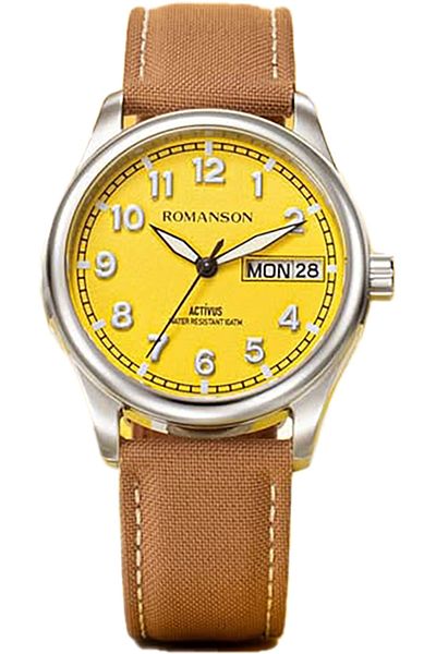 Romanson Alfm4Bs015Egad1W Steel Case Leather Cord Calendar Silver Color Men's Wristwatch