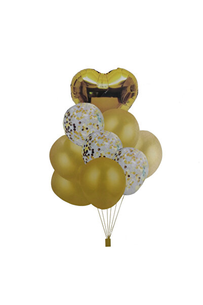 KidMania Buchet 9 baloane aurii din latex cu confetti Magic Party