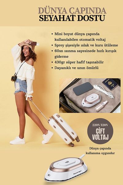 Rowenger Nb301 Mini Travel Iron Dual Voltage Suitable for Worldwide Use White