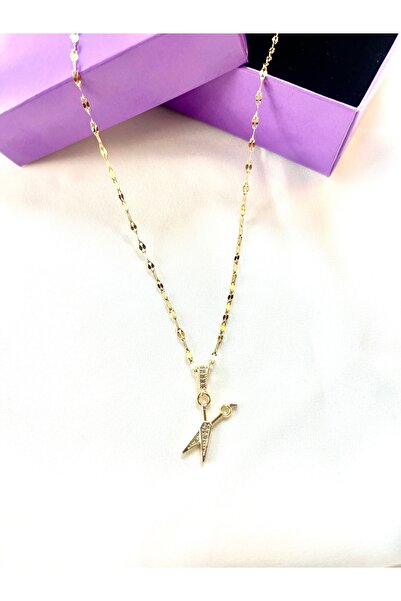 PONÇİK ACCESSORİES Çelik Gold Rengi Makas Model Kolye-Kuaför Model Kolye