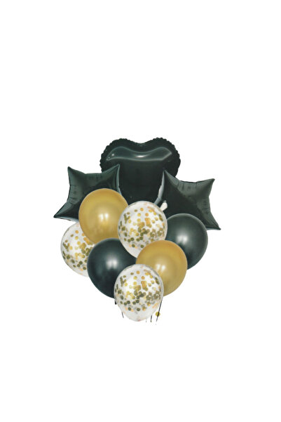 KidMania Buchet 10 baloane negre din latex cu confetti Star Magic Party