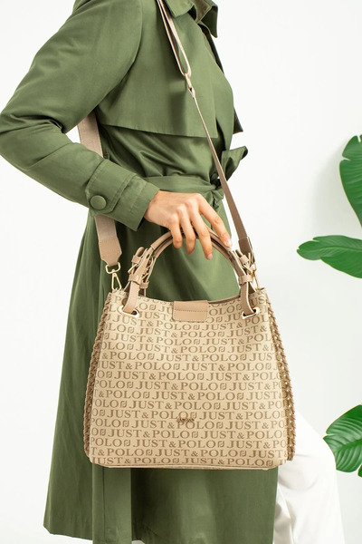 Just Polo Women's Printed Patterned Braided Large Size Hand and Shoulder Bag