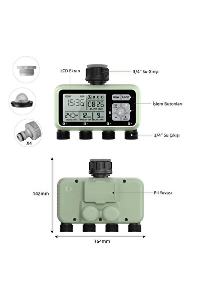 DELT 4 Çıkışlı Elektronik Su zamanlayıcı