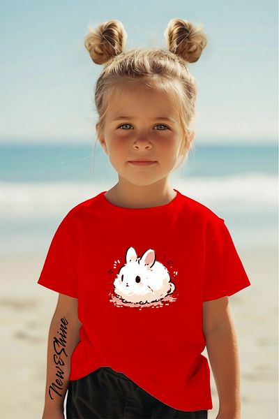 New Shine 1 T-Shirt Is a Gift for Purchases of 6 or More in the Cart - Rabbit Printed Oversize Children's T-Shirt