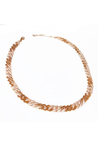 Mistik Silver Kalın Gurmet Zincir Yarısı Taşlı Yarısı Taşsız Gümüş Choker Kolye