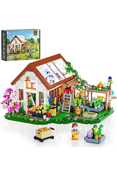 FUNWHOLE Botanik Sera Işıklı Yapı Blokları Seti, 1428 Parça, Çiçekli Bahçe ve...