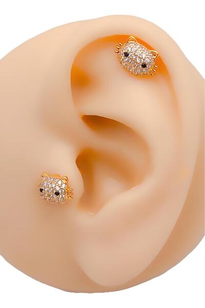 Trinos Cerrrahi Çelik Zirkon Taşlı Kitty (Minnoş Kedi) Kıkırdak Tragus Helix Piercing (1adet)