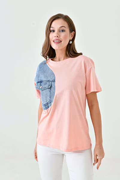 ubmbutik Γυναικείο T-shirt - Με λεπτομέρειες από τζιν - Σχέδιο με τσέπες - Βα...