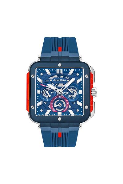 Quantum QUANTUM PWG1102.999 Men Multi Function Display Watch & Silicone Strap Dark Blue