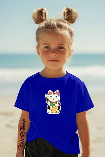 New Shine 1 tricou este un cadou pentru achiziții de 6 și mai sus în coș - Tricou pentru copii oversize cu imprimeu Lucky Cat