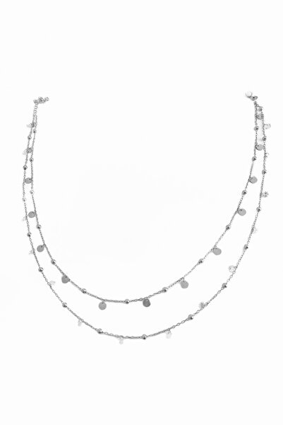 Mistik Silver Sarkık Pullu Taşlı 2’li Gümüş Choker Kolye