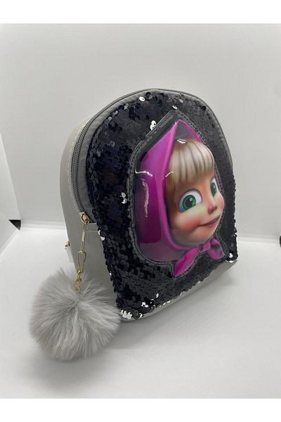 ALFA AKSESUAR 03 Masha Model Embossed Girl Backpack with Light Sequin Pompom