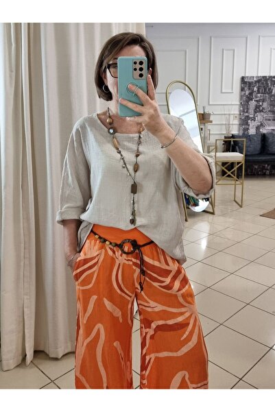 pudubutik Oversize İtalyan Müslin Bluz Bej