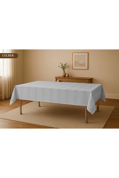 Sivalde Colber Striped Pattern Carefree Fabric Gray Dining Table Cloth