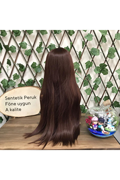 papatya peruk Perçemli Kestane Rengi Uzun Sentetik Peruk