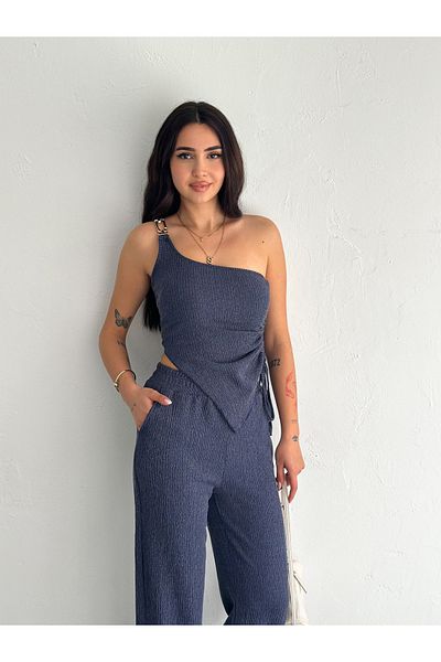 sportiness Soft Textured One-Shoulder Accessory Detail Wrap Fabric Set
