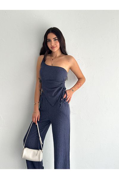 sportiness Soft Textured One-Shoulder Accessory Detail Wrap Fabric Set