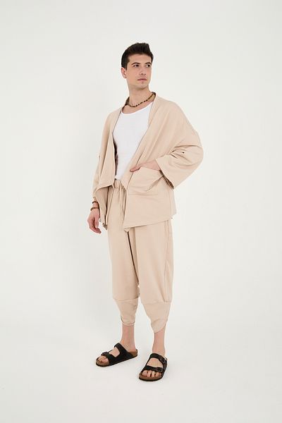 RELAXL Unisex Μπεζ Μοντέρνο Φαρδύ Παντελόνι Γιόγκα Διαλογισμός